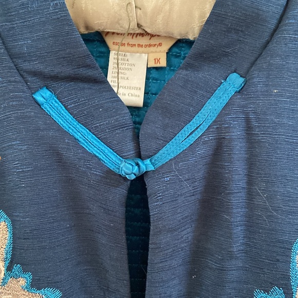 Norm Thompson Teal and Navy Embroidered Jacket sz 1X - Picture 2 of 8